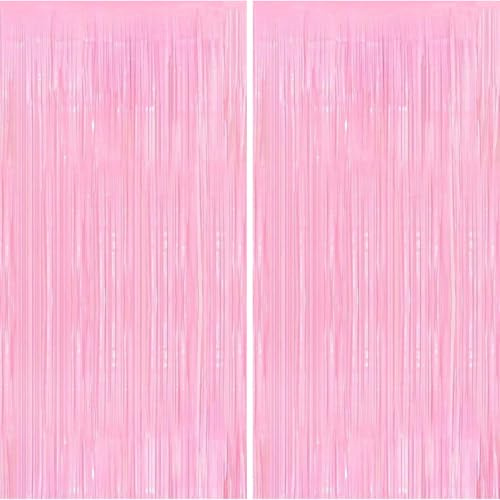 Jonami Lametta Vorhänge Rosa Hell, 2X Folie Fransen Vorhang Schimmer, Metallic Tinsel Vorhänge Hintergrund Fringe Glitzervorhänge Fransenvorhang Metallfolie für Party Deko Geburtstagsdeko -2stk-