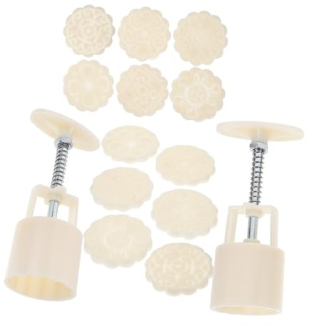 JECOMPRIS Molde para Pastel de Luna 50 G 3D 6 Sellos con Diseño de Flores Prensa Manual para Galletas y Cupcakes Juego de 2 Moldes para Hornear Dulces Tradicionales y Repostería Creativa