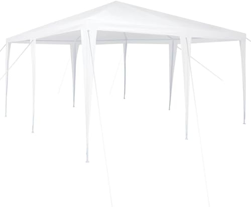 Tonnelle de Jardin, Tente de Réception Pavillon Barnum de Jardin Blanc 400 x 400 x 266 cm Polyéthylène et Acier
