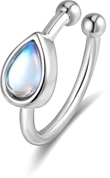 PHNIBIRD Öronmanschett falsk piercing öron med månsten droppform öronspänne utan hål ingen piercing helix brosk manschett öra dam månsten smycken dam silver