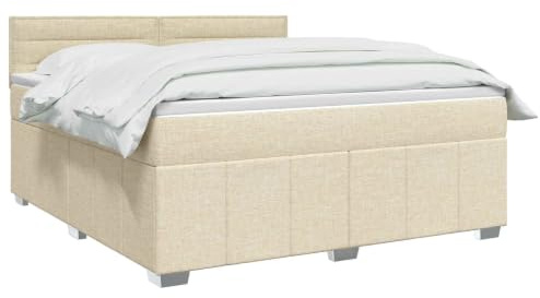 vidaXL Lit boxspring avec Matelas Crème 140 x 200 cm Tissu, Boxspring Moderne, tête de lit réglable, Matelas Ferme, Sommeil Confortable, Meuble déco stylé