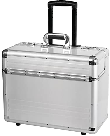 ALUMAXX 45122 Pilotenkoffer OMEGA, Koffer aus Aluminium, Alukoffer mit Rollen, Trolleykoffer, Fach für 17 Notebooks, Rollkoffer mit Teleskopgriff, Silber, 48 x 38,5 x 23 cm