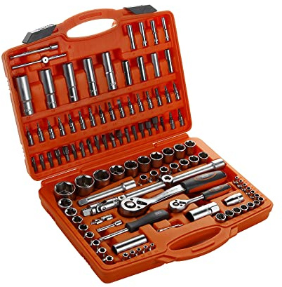 HR 192393 Llaves de Vaso Juego de 110 Piezas. Fabricadas en Acero al Cromo Vanadio. para Industria, Mecánica, Automoción, Instaladores