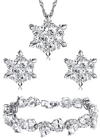 findout kaguyo Jewellery Set for Women, Sterling Silver Amethyst Red Pink Blue Clear Crystal Heart Pendant Necklace and Earrings with Bracelets Jewelry Sets for Women Girls