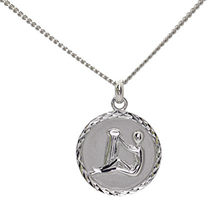 Sternzeichen-Anhänger Wassermann Medaille und Kette aus massivem Silber mit Geschenkbox zum Verschenken, personalisierbar, Sterling Silber, Ohne Stein