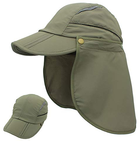 Magracy Outdoor Boys Wide Brim Sun Protection Cap Mesh UPF50+ Neck Flap Hat Quick Dry Fishing Hats Amy Green