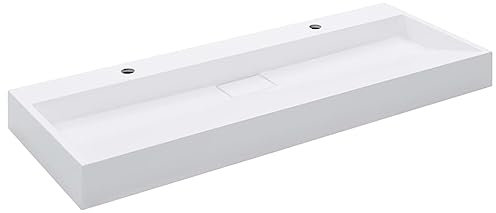 vidaXL Waschbecken mit 2 Hahnlöchern Waschtisch Waschschale Aufsatzwaschtisch Hängewaschbecken Hängewaschtisch 120x46x11 cm Mineralguss Gussmarmor Weiß