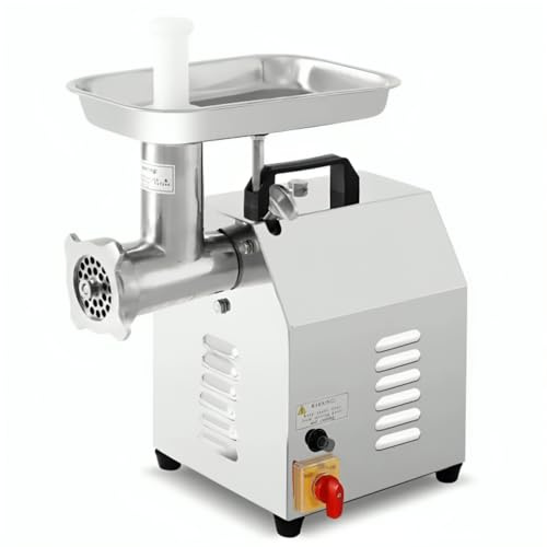 MBH - Picadora de carne industrial de Acero Inoxidable boca Ø 12. Picadora de carne Eléctrica Profesional con Discos Intercambiables para Hostelería.