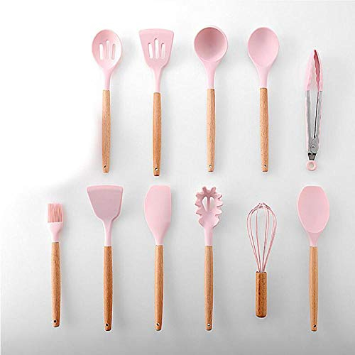 Utensilios Cocina,Utensilios de Cocina de Silicona Utensilios de Cocina Set Utensilios de Cocina antiadherentes Utensilios de Cocina Resistentes al Calor Herramientas para Hornear-Conjunto Rosa de 11