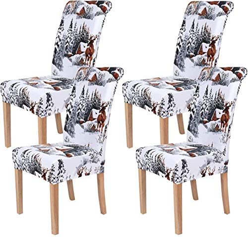Homaxy Stretch Printed Dining Chair Covers, Spandex Removable Washable Dining Chair Protector Slipcovers - Set of 4, Christmas A