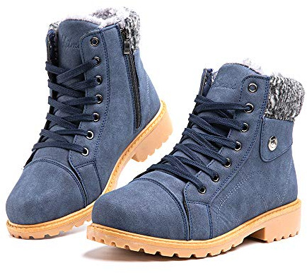 Hitmars Botines Mujer Invierno Botas de Nieve Calentar Forro Forrado de Piel Cremallera Plataforma Antideslizante Cordones Calzado Aire Libre 6-Azul EU38