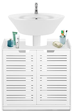 Ejoyous Armoire sous Lavabo Meuble Dessous Évier Blanc, Meuble de Rangement Modern pour Salle de Bain Meuble sous Lavabo avec Deux Portes Idéal pour Familles Hôtels