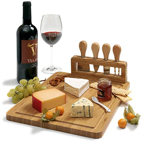 HeRo24 Käsebrett Schneidebrett aus Bambus mit Käsemesser-Set