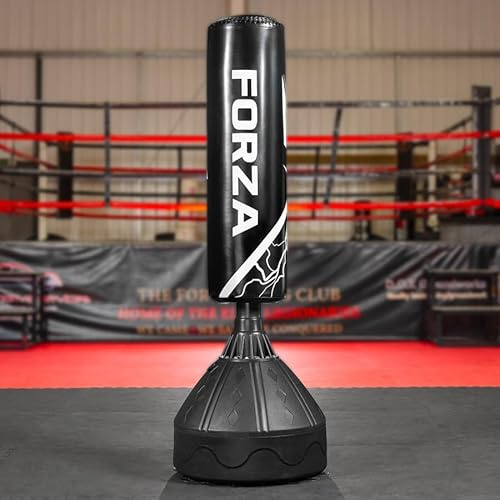 Forza Sac de Frappe Autoportant de 183 cm | Cuir Microfibre Durable et Résistant | Cibles de Frappe Numérotées pour la Boxe, Le Kick-Boxing et Le MMA (Noir/Blanc)