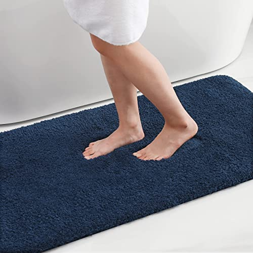 Homaxy Weich Hochflor Badezimmerteppich, Badematte, 60 x 90 cm, Marine Blau | Saugfähig, Flauschige, Hochflor, Mikrofaser, Rutschfest, Maschinenwaschbar, Für Dusche, Badewanne, Badteppich, Badvorleger