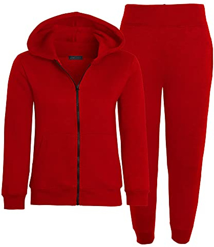 shelikes Kids Tracksuit Plain Fleece Hooded Zipped Top With Bottom Joggers Jogging Suit Outfit Set For Girls Boys Children Age 5-14 Years