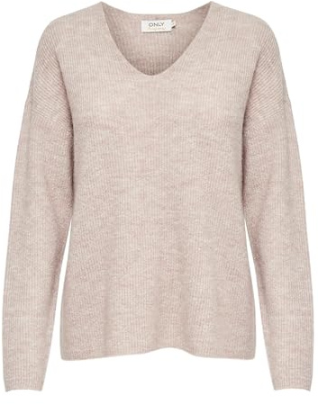 ONLY Damen ONLCAMILLA V-Neck L/S Strickpullover KNT 15204588, Pumice Stonedetail:Melange,S