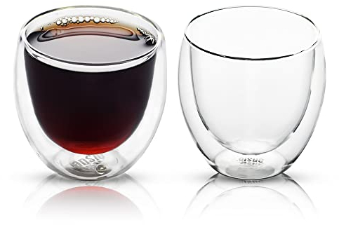 ANSIO Double Walled Thermo Coffee Cups 250ml- Food Grade Double Wall Glass - Lightweight and Durable Borosilicate Glass Cups Pack of 2 - Ideal for Hot and Cold Beverages