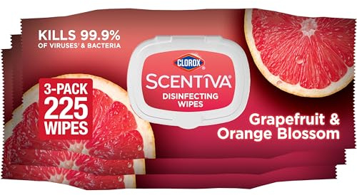 Clorox Scentiva Disinfecting Wipes, Grapefruit and Orange Blossom, 75 Ct., Pack of 3 (Pack May vary)
