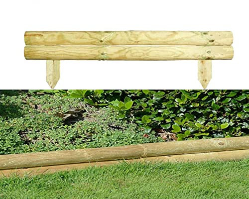 AAMEN 2 Bar Wooden Border Edging,Fixed Picket Fence Edging, Lawn Edging Border, Horizontal Log Roll Border Edging Ideal For Flowerbeds, Small Boundary Fencing(H 14 x W 100 x D 7 cm) (2)