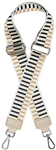 Caspar BSG03 breiter Leder/Textil Schultergurt mit silberfarbenem Karabiner für Handtaschen, Farbe:beige, Accessoires:One Size