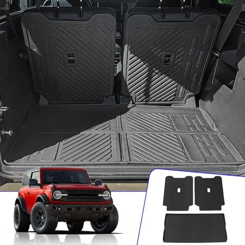 Rongtaod Cargo Mat Compatible with 2021-2024 2025 Ford Bronco 2 Door Cargo Liner Trunk Mat Back Seat Cover Backrest Protector 2023 Bronco Accessories (Trunk Mat+Backrest Mats)