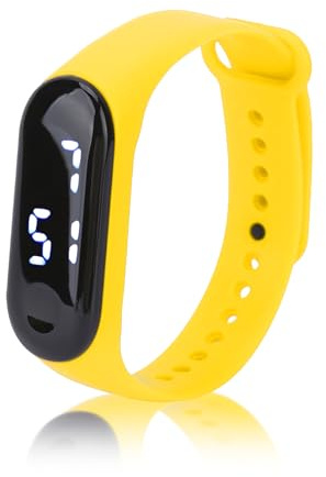 Reloj Digital, Pantalla de Luz Blanca LED, Espejo de Plástico, Movimiento Electrónico, Correa de Silicona, Reloj Deportivo, Pulsera Inteligente, para Niños, Mujeres (Amarillo)