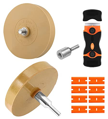 Gobesty Folienradierer mit Adapter, 2 Stücke Aufkleberentferner Radierscheibe, Radierer Gummi Aufkleber Entferner, Professionellen Entfernen von Folien und Kleberesten am Fahrzeug, Auto oder Motorrad