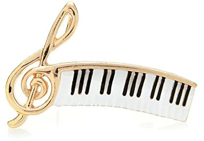 Broche bijou clavier piano et clé de sol, couleur doré.