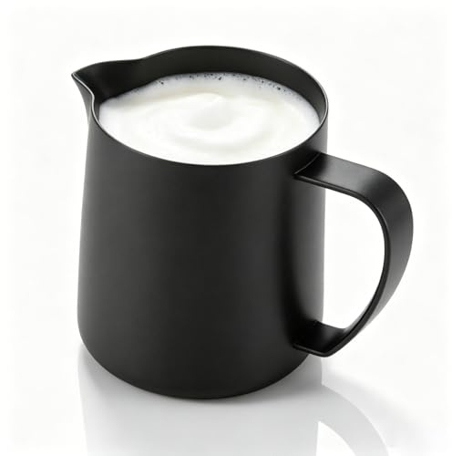 Jarra de espuma de leche de acero inoxidable, jarra de espresso negra mate, de café, capuchino, latte, de vapor de arte Barista, taza de leche(400ml)