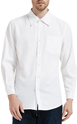 Zahala Battery Men's Dress Shirt Long Sleeve Slim Fit Casual Business Formal Button Down Shirts with Pocket(White,L)