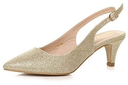 AJVANI dam damer låg mellanklack 50-tal slingback spänne spetsig domstol skor storlek, Guld skimmer, 36 EU