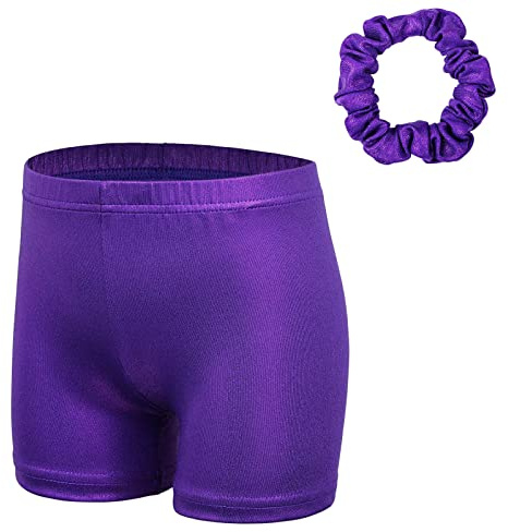 XFGIRLS Gymnastik-Shorts für Mädchen, glitzernd, Ballett-Tanz, Tumbling, athletische Shorts, 3–12 Jahre, violett, 9-10 Jahre