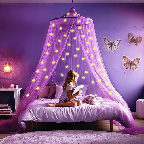Betthimmel für Mädchen, Leuchtenden Einhörnern | Prinzessinnen Moskitonetz | Baldachin für Kinderzimmer | Himmelbett Vorhänge für Kinder & Kinderbett