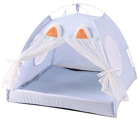 XNSHUN Tipi Zelt Für Haustiere, Katzenzelt Hundezelt Indoor, Haustier Zelt Mit Schlafkissen Hundebett Katzenbett, Hundehütte Hundehaus, Haustiertipi Für Kleine Hunde & Katzen (L,Blau)