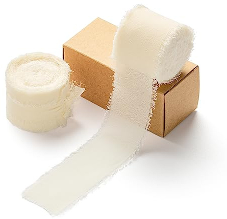 AOKSUNOVA Band 3,8 cm chiffongband brett presentband bröllop tygband beige grädde