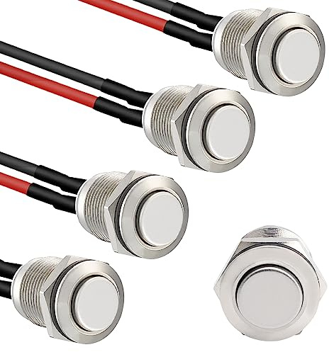 APIELE 5 Stücke 12MM Momentan Druckschalter 12V, Edelstahl Hervorstehend wasserdicht Momentary Drucktastenschalter mit vorverdrahtetem Stecker, Ein-/Aus-Druckknopfschalter