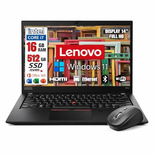 Lenovo Ricondizionato T480s, Pc portatile Intel Core i7-8th Pronto All'Uso office 365, Notebook Con Display HD da 14, Ram 16Gb, SSD nvme 512 GB e con mouse wireless in omaggio!