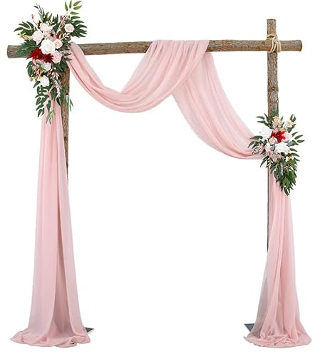 Querbehang Freihanddeko,Transparentem Voile Hochzeitsbogen Hochzeit Vorhang Deko Dekoschals Tüll Chiffon Foto Hintergrund Vorhangschal für Fotografie Party Geburtstag Taufe 75*550cm,Rosa #3