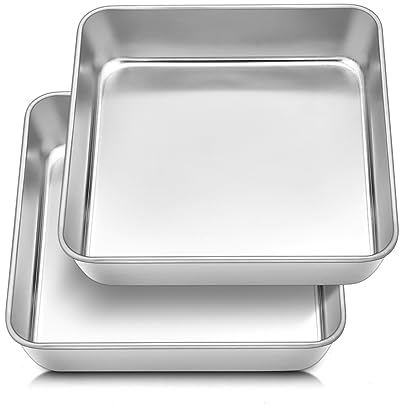 Herogo 9 inch Cake Tin Set of 2, Stainless Steel Square Cake Tin for Baking Roasting, Brownie Pan Tray Set for Wedding, Healthy & Non-Toxic, Brushed Surface, Dishwasher Safe, 23.5cm
