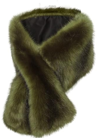 Surakey Women Faux Fur Shawl Wrap Collar Long Winter Neck Warmer Wraps Scarf Stole Wedding Sleeveless 1920s Bridal Fur Scarf (Army Green)