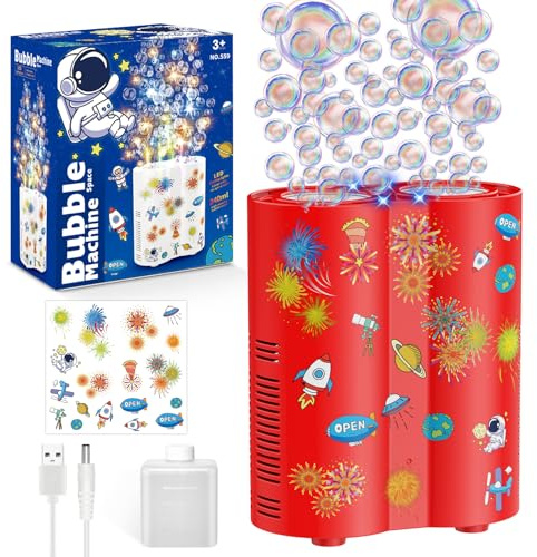 PANACARE Feuerwerksblasenmaschine, Automatische Seifenblasenmaschine mit 240ml Seifenblasenlösung/Licht, Kinder Geburtstag Geschenk für Weihnachten/Party(559A-Red)