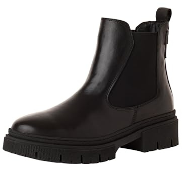 Tamaris Botines Chelsea de Piel para Mujer, Tacón Cuadrado, Cómodos, Negro, 38 EU