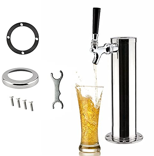 Dispensador de cerveza con grifo 320 x 760 mm, grifo individual de 3 pulgadas, acero inoxidable cromado, barril de cerveza, torre de cerveza en casa, columna de cerveza plateada