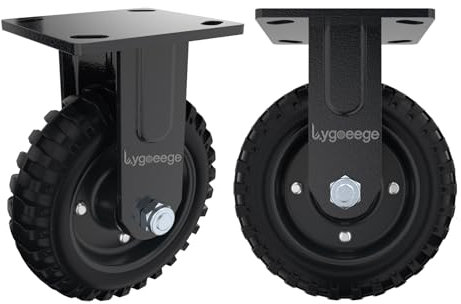 Lygoeege Fixed Heavy Duty Caster Wheel, 15CM*2, 350KG Capacity, Black Rim, Solid rubber, Cast Iron,Outdoor,Flat Free for Carts,Dolly, Workbench,Trolley,DIY tools
