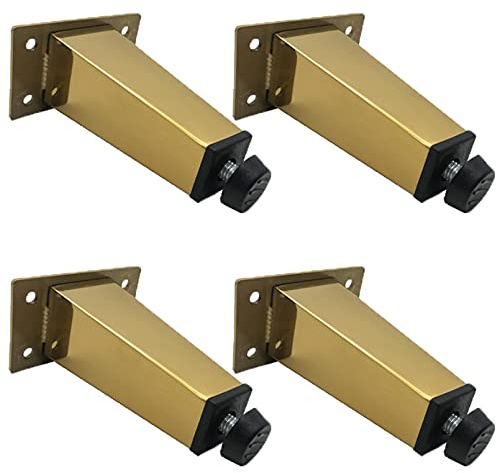 SZLXJMFL Gold Möbelfüße, Belastbar Höhe Möbelfüsse Metall 4 Stück TV Tischbeine Grundhöhe: 7-61cm Eckig Kegel Mobelbeine Galvanischer für Fernsehschrank Schminktisch Esszimmertische-16cm/6.3in