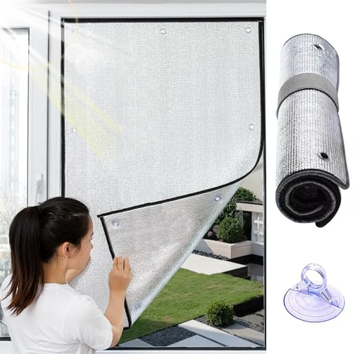 Reflektierende Wärmedämmende Fensterfolie,Alufolien-Isolierfolie Mit Saugnäpfen,Blendschutzfolie Für Fenster,Innenraum Kühlende Fensteraufkleber,Abnehmbar,2Pcs-100x130cm/39x51in
