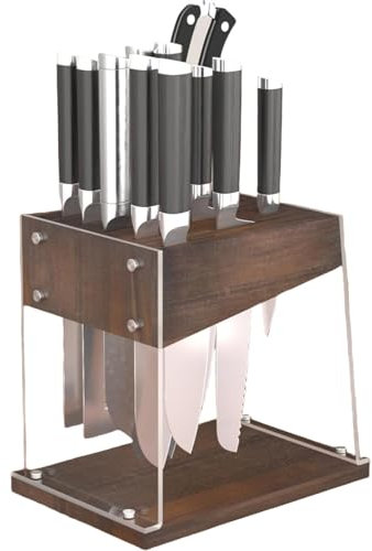 Ceppo portacoltelli universale con scudo acrilico, ceppo portacoltelli in legno di acacia senza coltelli per forbici e vari coltelli, adatto per piani di lavoro della cucina
