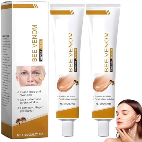 2PCS Bienengift Anti-Falten-Creme, 20g*2 Bienengift-Faltenentfernungscreme, Anti-Falten-Feuchtigkeitscreme für Gesicht und Hals, Feuchtigkeitsspendende Hautstraffungscreme für alle Hauttypen