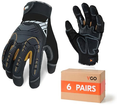 Vgo... 6 paia di guanti da lavoro durevoli da uomo, guanti in pelle antiurto meccanici antivibrazione, guanti protettivi di sicurezza per camionisti edili (SL8849)